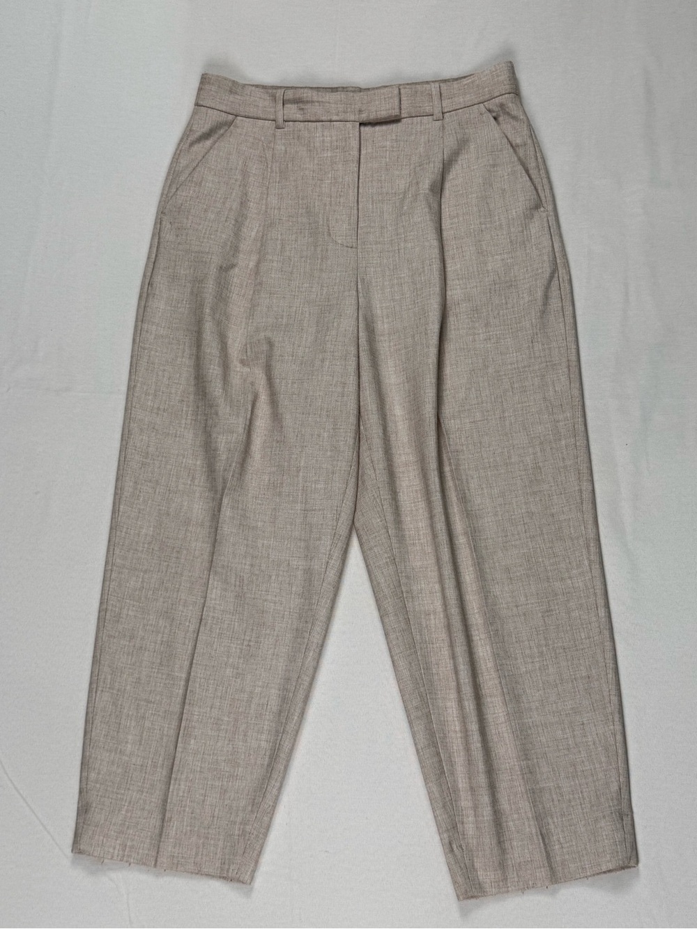 Abercrombie & Fitch Beige-Cream Cropped Tailored Ankle Trousers
